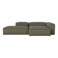 Modern green upholstered sectional sofa with a textured pattern and clean lines. Perfect for contemporary living spaces.
