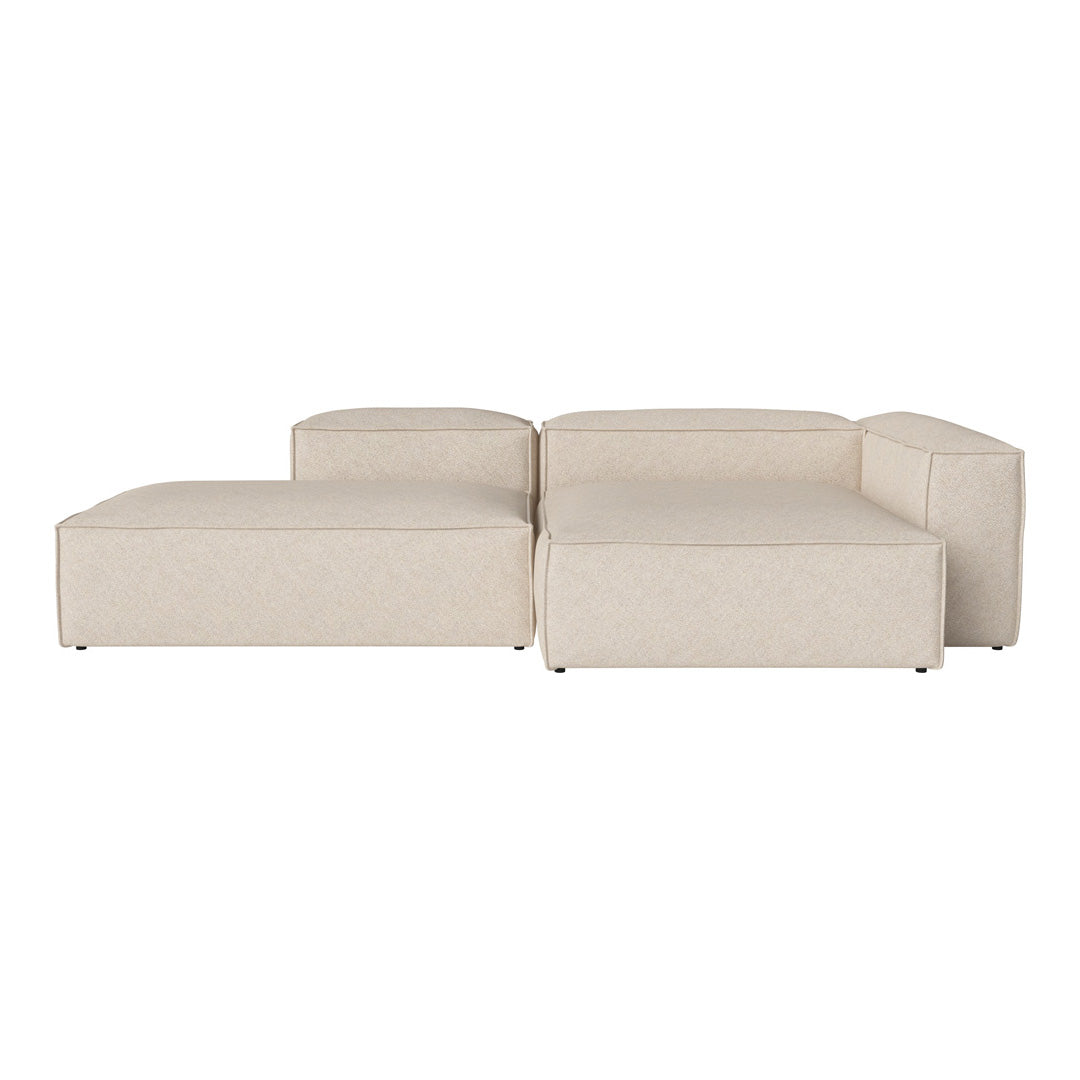 Beige modular sofa with a textured fabric and clean, contemporary lines for a minimalist aesthetic.