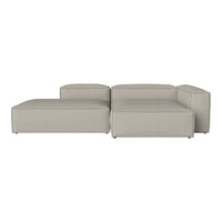 Light gray sectional sofa with a modern, minimalist design and clean lines, featuring a solid fabric pattern.