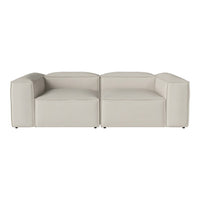 Light beige modular sofa with a modern, minimalist design and smooth, solid upholstery.