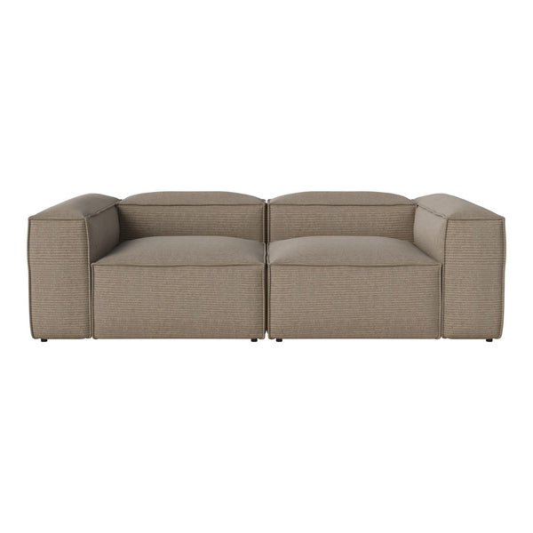 Beige sectional sofa with a solid, textured fabric and sleek, modern design. Ideal for contemporary living spaces.