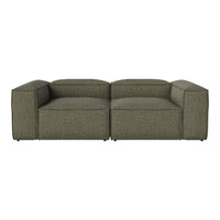 Olive green modular sofa with a textured fabric pattern, featuring contemporary square shapes and clean lines.