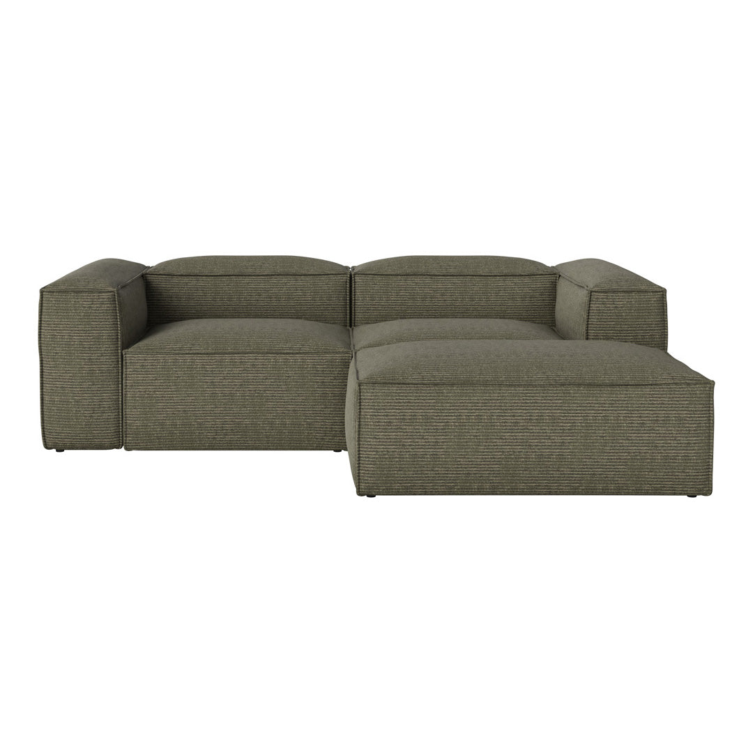 Olive green sectional sofa with a textured pattern and modern, minimalist design. Perfect for contemporary living spaces.
