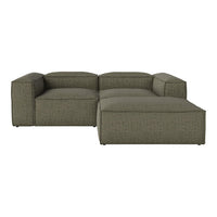 Olive green sectional sofa with a textured fabric pattern, featuring a modern, minimalist design.