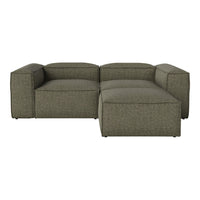 Textured olive green sectional sofa with a modern design, featuring square arms and clean lines. Perfect for contemporary decor.