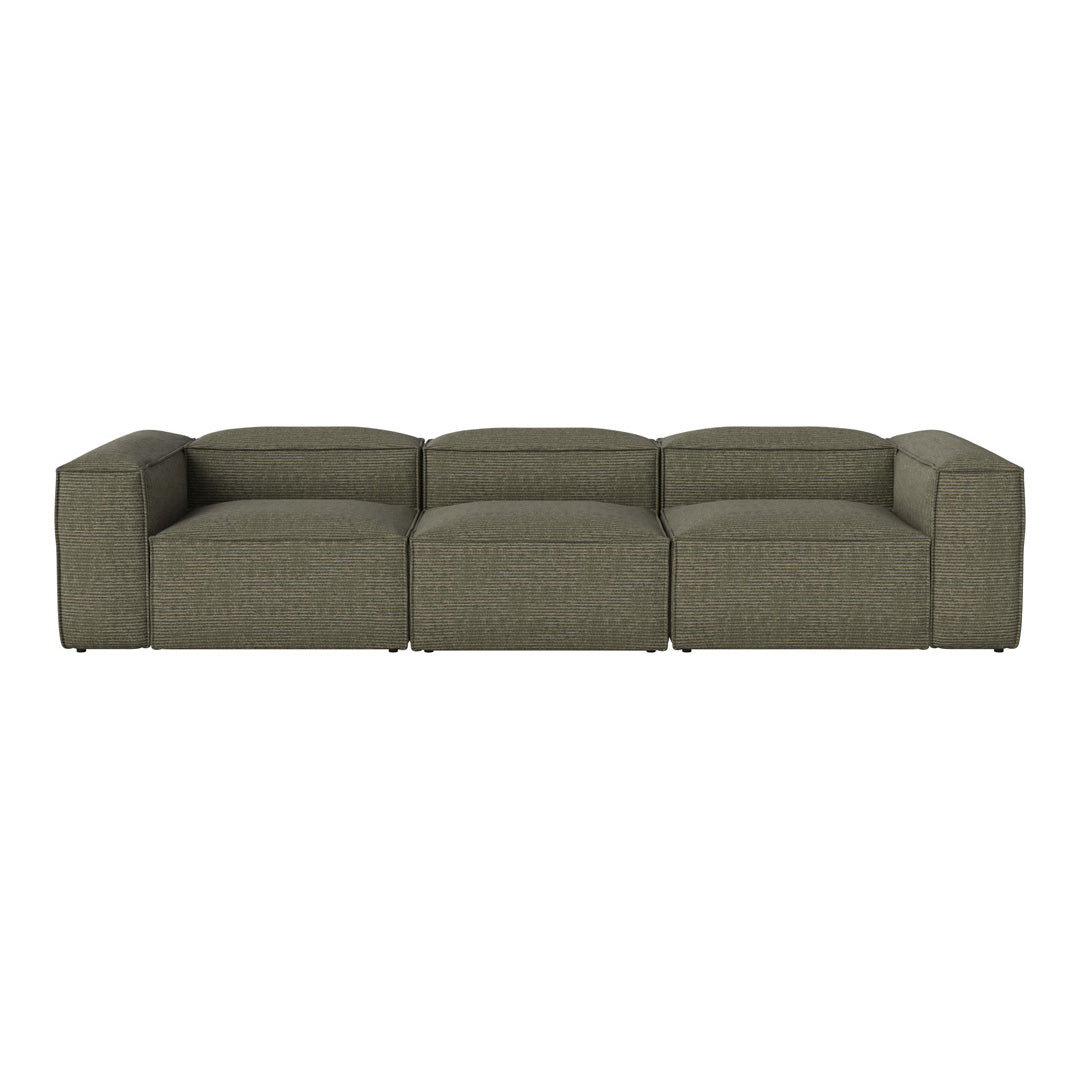 Olive green sectional sofa with a textured, patterned fabric design for modern living room decor.