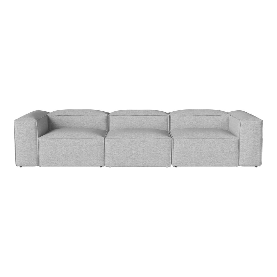 Gray modular sofa with a minimalist design, featuring a smooth, uniform fabric and clean, modern lines.