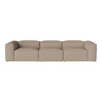 Beige modular sofa with a minimalist design and smooth, uniform fabric texture. Ideal for modern interiors.