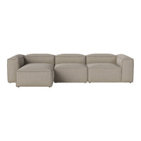 Beige sectional sofa with a textured fabric pattern, featuring clean lines and a modern design.