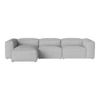 Light gray sectional sofa with a modern, minimalist design and smooth, uniform pattern. Perfect for contemporary spaces.