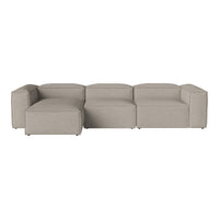 Light gray sectional sofa with a modern, minimalist design and soft, textured fabric. Perfect for contemporary spaces.