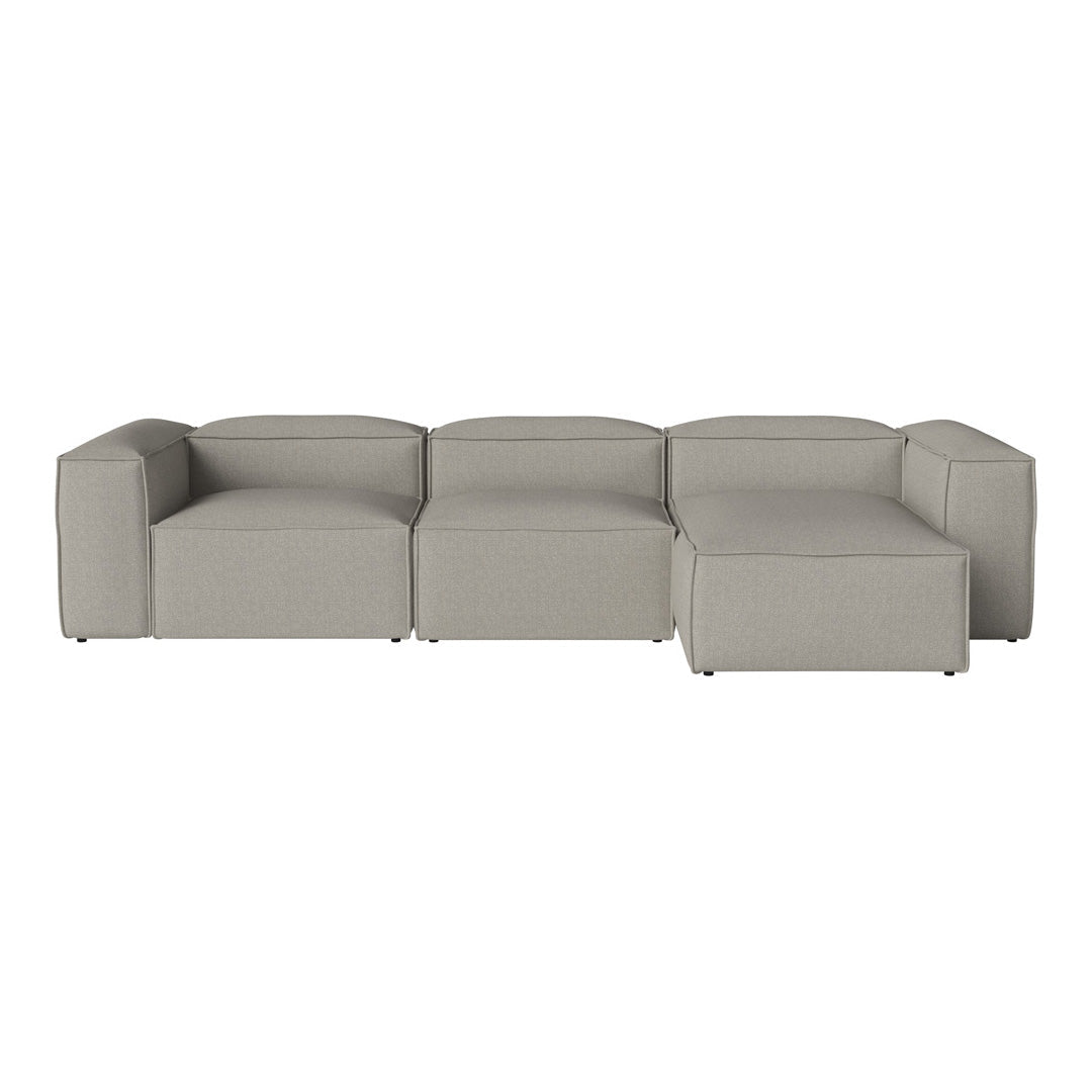 Modern modular sofa in soft gray fabric with a sleek, minimalistic design and clean lines. Perfect for contemporary decor.