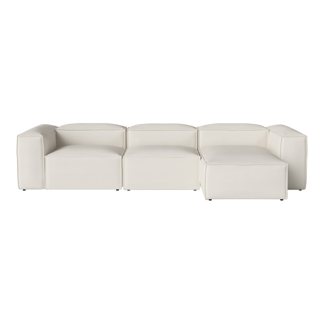White modular sofa with smooth, modern lines and a minimalist design. Ideal for contemporary living spaces.