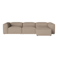 Beige modular sofa with a smooth, textured fabric and minimalistic design, ideal for modern living spaces.
