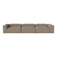 Beige modular sofa with a smooth, textured fabric and minimalist design, perfect for modern living spaces.
