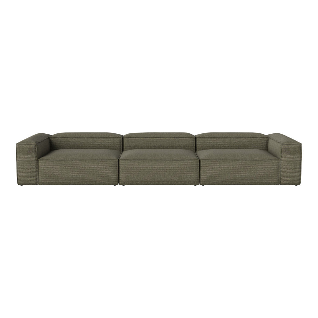 Olive green textured sectional sofa with clean lines and modern design, ideal for contemporary living spaces.
