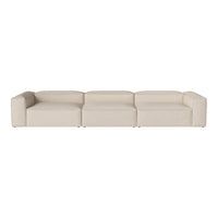 Modern sectional sofa in a soft beige color with a smooth, minimalistic design and no visible patterns.
