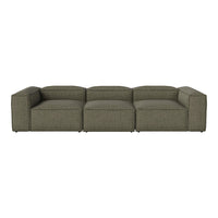 Sleek modular sofa in a muted olive green fabric with a textured pattern, perfect for modern living spaces.