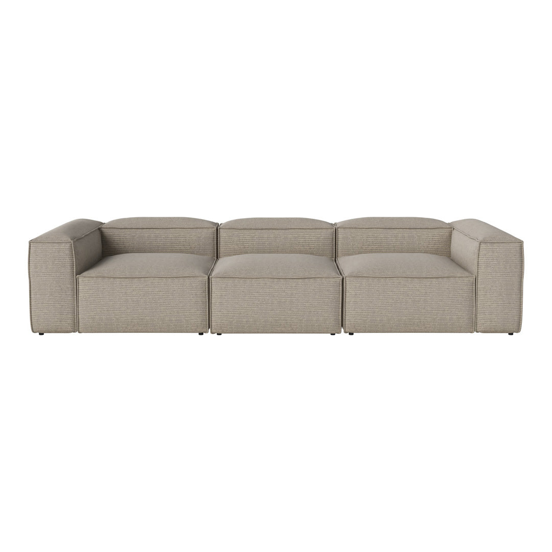 Light beige sectional sofa with a modern, minimalist design and subtle textured fabric pattern. Perfect for contemporary decor.