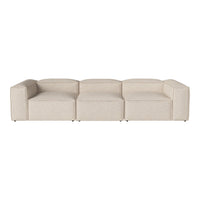 Beige modular sofa with a smooth, textured fabric, featuring a minimalist design and sleek lines. Perfect for modern decor.