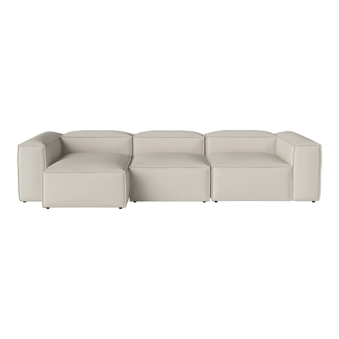 Light beige modular sofa with a minimalist design and smooth, textured upholstery. Ideal for modern living spaces.