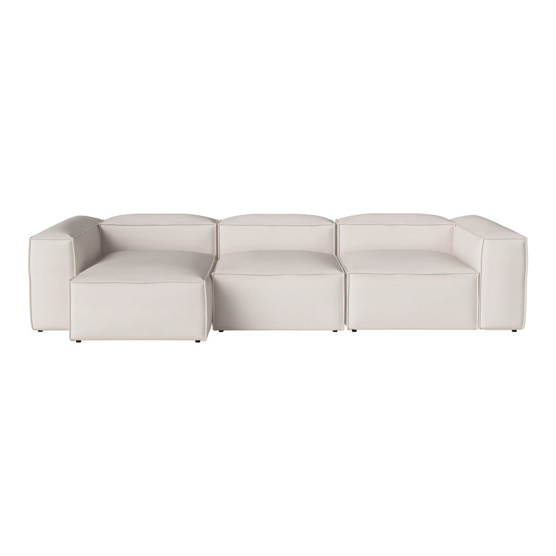 White modern L-shaped sofa with clean lines and a minimalist design, perfect for contemporary decor.
