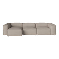 Beige modular sofa with a sleek, modern design and smooth, textured upholstery. Versatile and stylish addition to any space.
