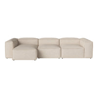 Beige modular sofa with a smooth, textured fabric and minimalistic design, perfect for modern living spaces.