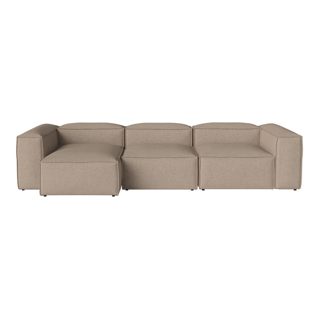 Beige modular sofa with a minimalist design and smooth, soft fabric. Perfect for modern home decor.