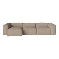 Beige modular sofa with a minimalist design and smooth, soft fabric. Perfect for modern home decor.
