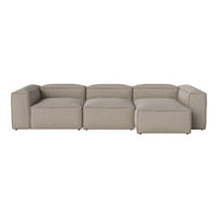 Light beige, textured fabric sectional sofa with clean lines and modular design. Ideal for modern living spaces.