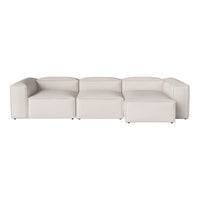 Modular sofa in soft white upholstery, featuring clean lines and a minimalist design for a modern aesthetic.