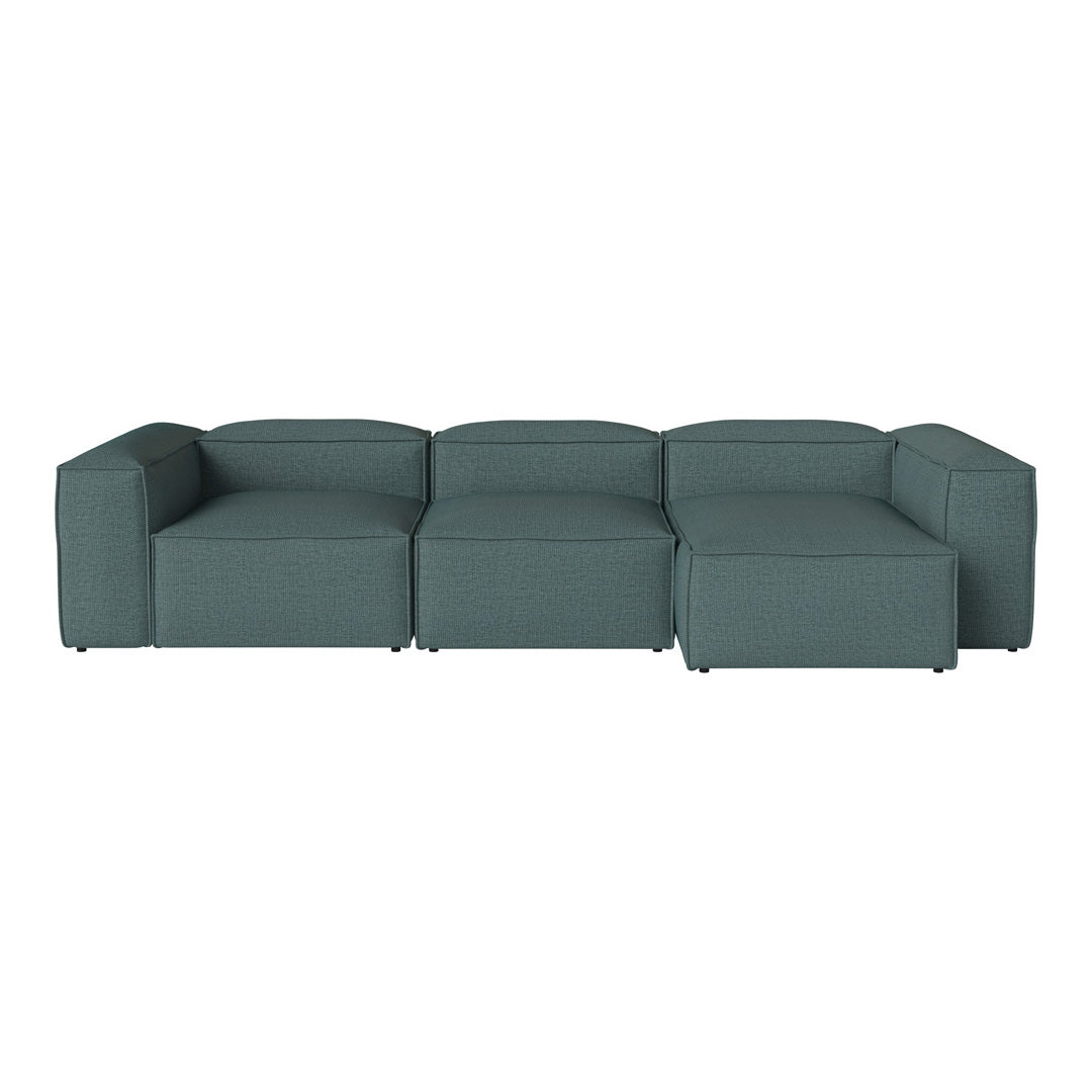 Teal modern sectional sofa with clean lines and textured fabric, perfect for contemporary living spaces.