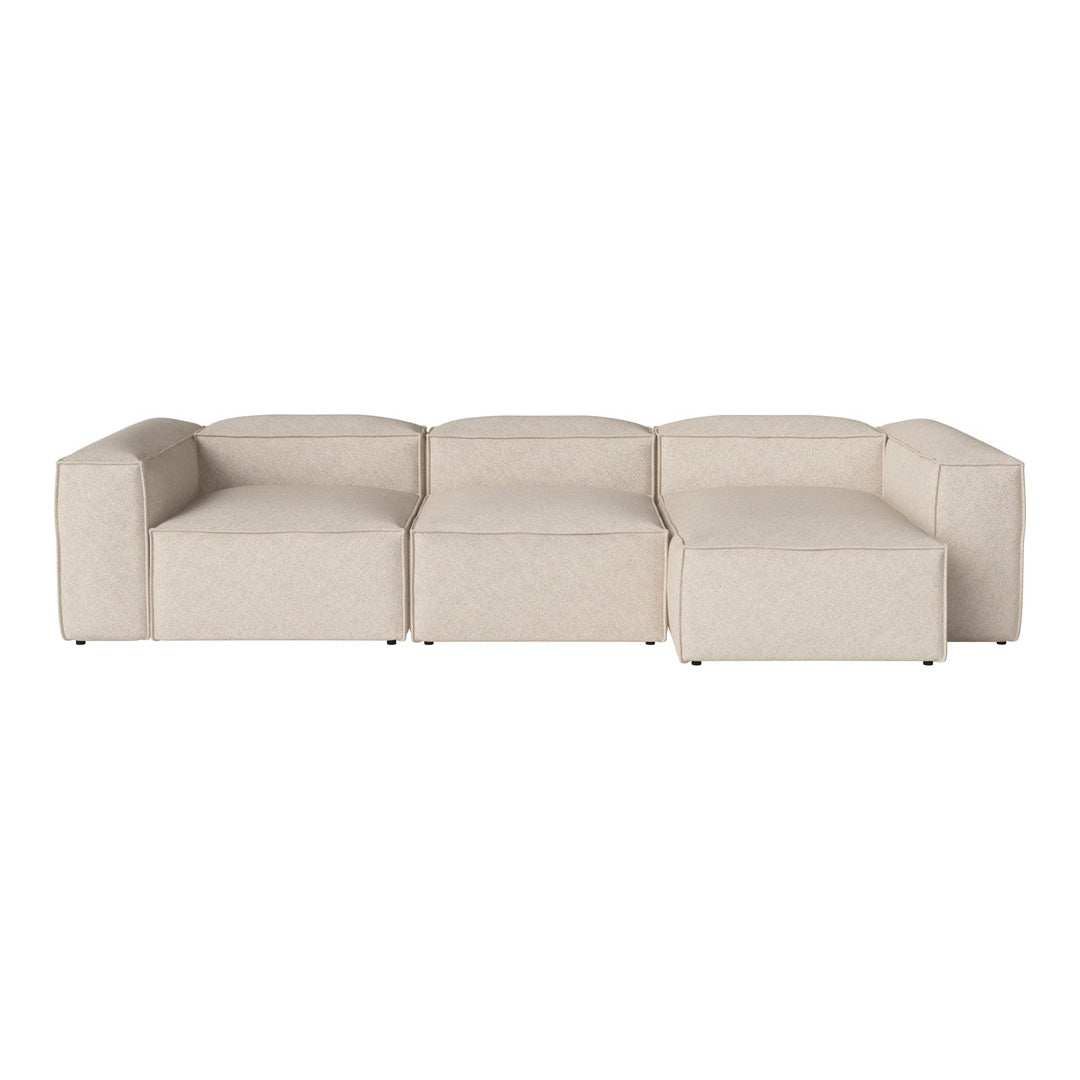 Beige modular sofa with a smooth, textile finish and clean, modern lines. Perfect for contemporary living spaces.