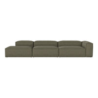 Olive green modular sofa with a textured weave pattern, ideal for modern living spaces.