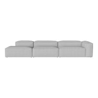 Modern modular sofa in soft light gray fabric with a minimalist design and no visible patterns.