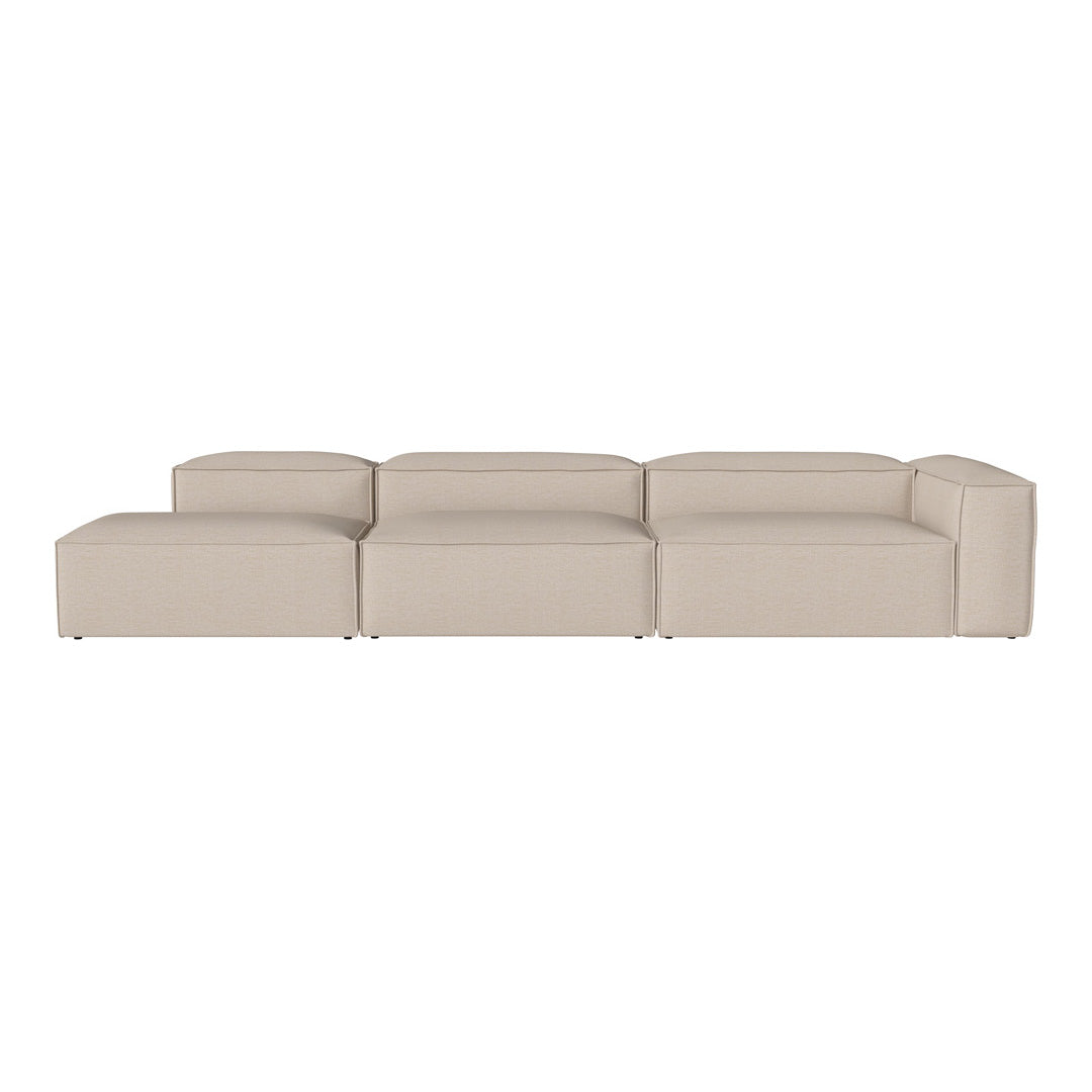 Beige modular sofa with a sleek, minimalist design, featuring smooth, uniform fabric texture. Perfect for modern interiors.