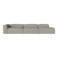 Modern modular sofa in soft light gray with a sleek, minimalist design and smooth fabric texture.