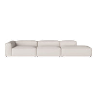 Modern sectional sofa in soft white upholstery with clean lines and minimalistic design. Perfect for contemporary spaces.