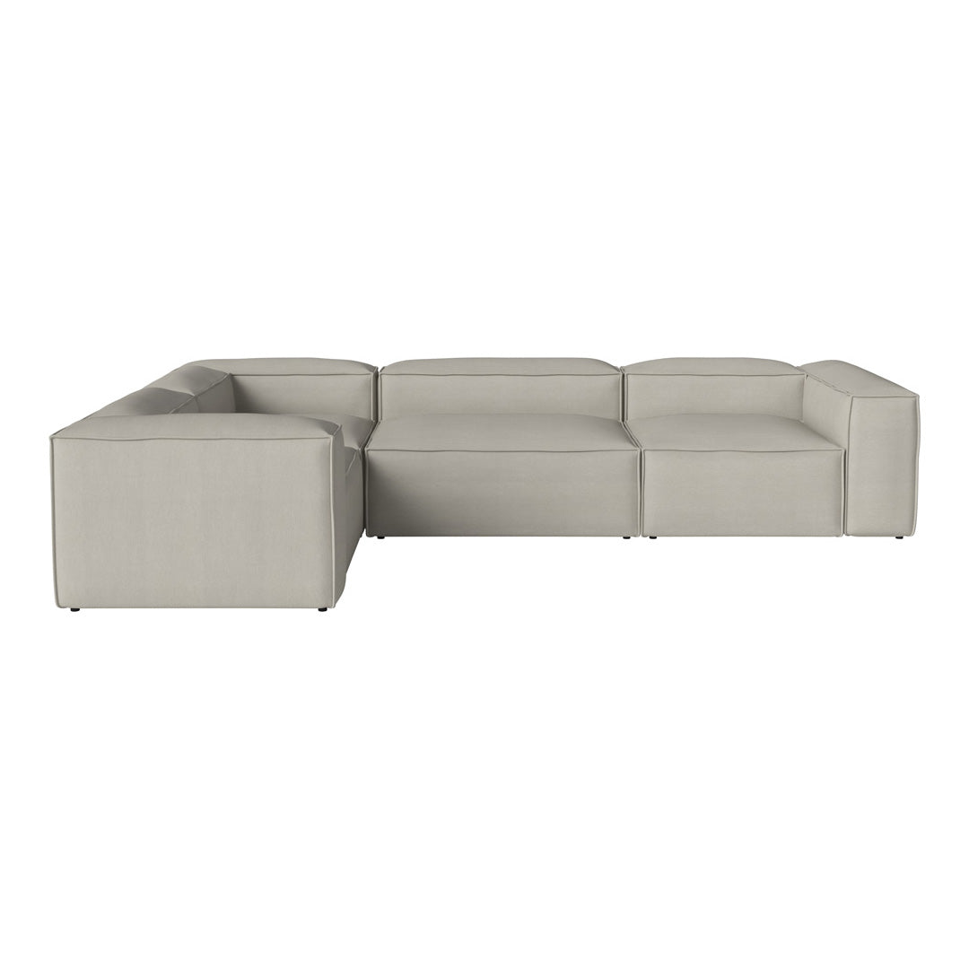 Light gray sectional sofa with modern, clean lines and smooth texture, perfect for contemporary spaces.