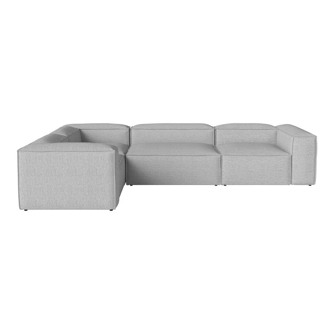 Light gray sectional sofa with a minimalist design and clean lines, perfect for modern living spaces.