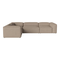 Beige sectional sofa with a minimalist design and a smooth fabric texture. Perfect for modern living spaces.