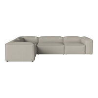 Light grey sectional sofa with a modern, minimalist design and smooth, clean lines.