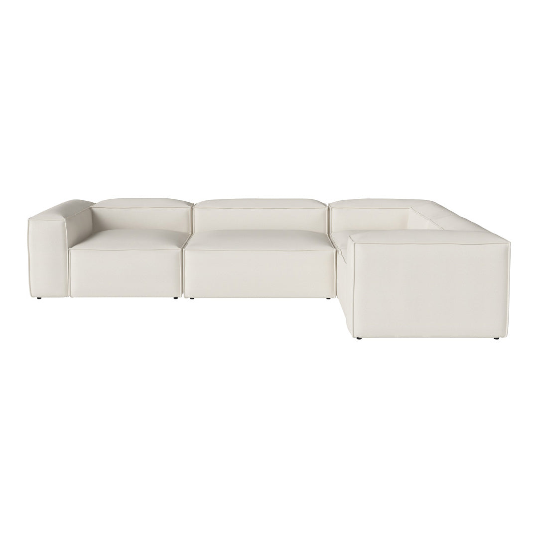 Modern white sectional sofa with clean lines and smooth texture, perfect for minimalist decor.