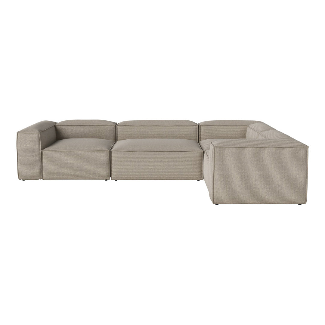 Beige modular sectional sofa with a modern, textured fabric and clean lines, perfect for contemporary living spaces.