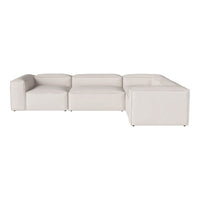 White modular sofa with a sleek, minimalist design and smooth, textured upholstery. Perfect for modern spaces.