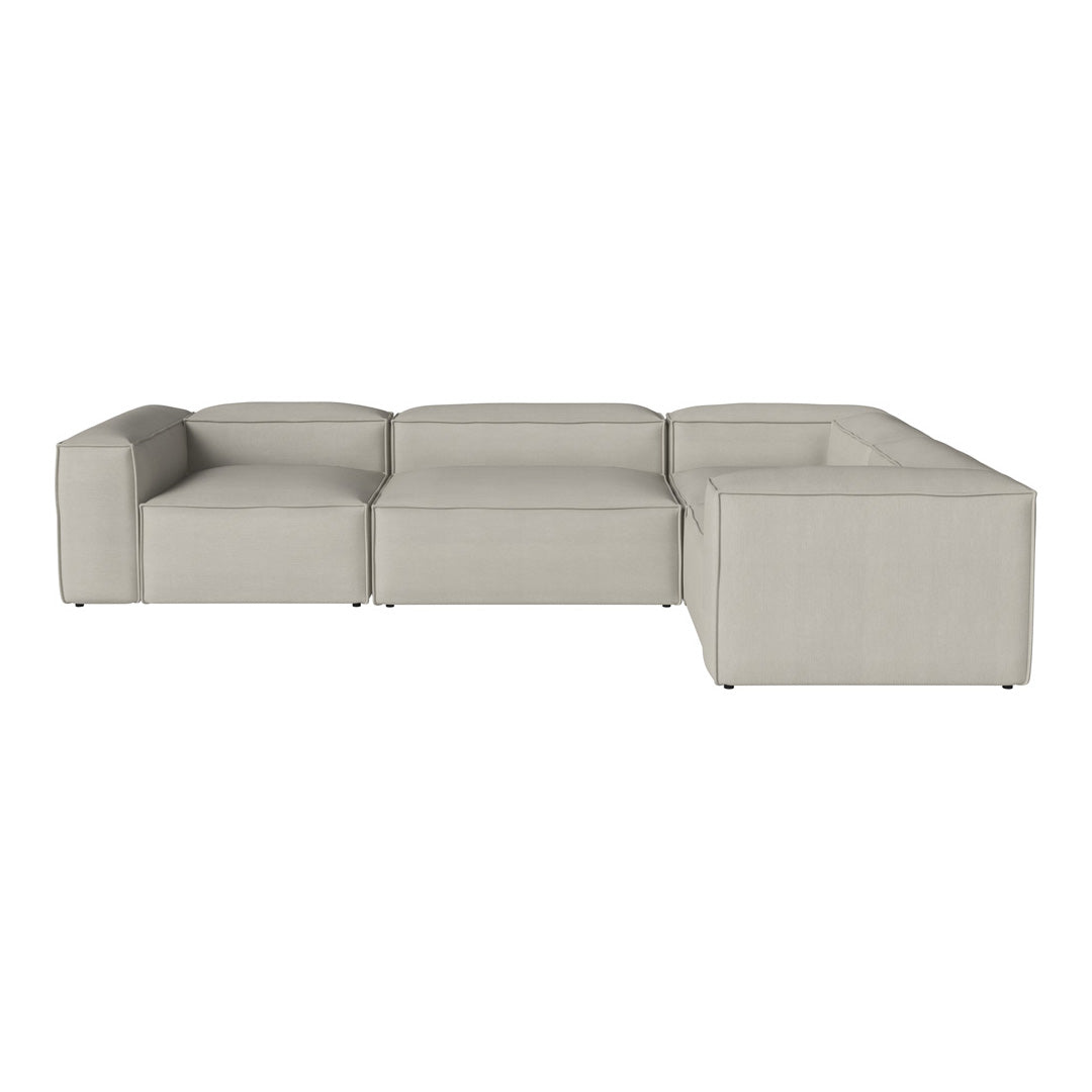 Modern sectional sofa in a sleek light gray fabric with a minimalist, geometric pattern. Perfect for contemporary decor.