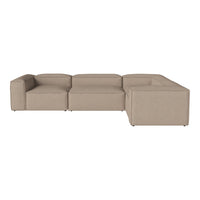 Beige sectional sofa with a minimalist design and smooth texture, featuring solid color without any patterns.