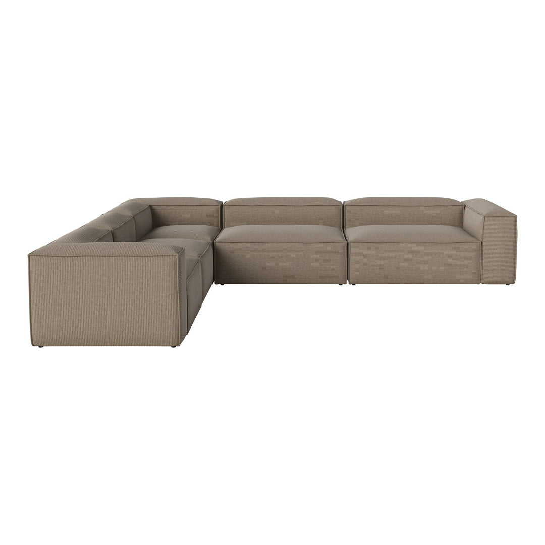 Light taupe sectional sofa with a smooth, minimalist design and subtle texture. Perfect for modern living spaces.