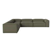Olive green sectional sofa with a modern, minimalist design and textured fabric. Perfect for contemporary living spaces.